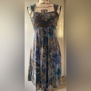 Elegant Blue and Brown Striped Dress